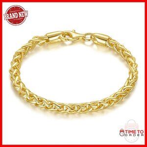 14K Gold Plated Wheat Chain Bracelet Stackable Sizes 6.5-9 Inches